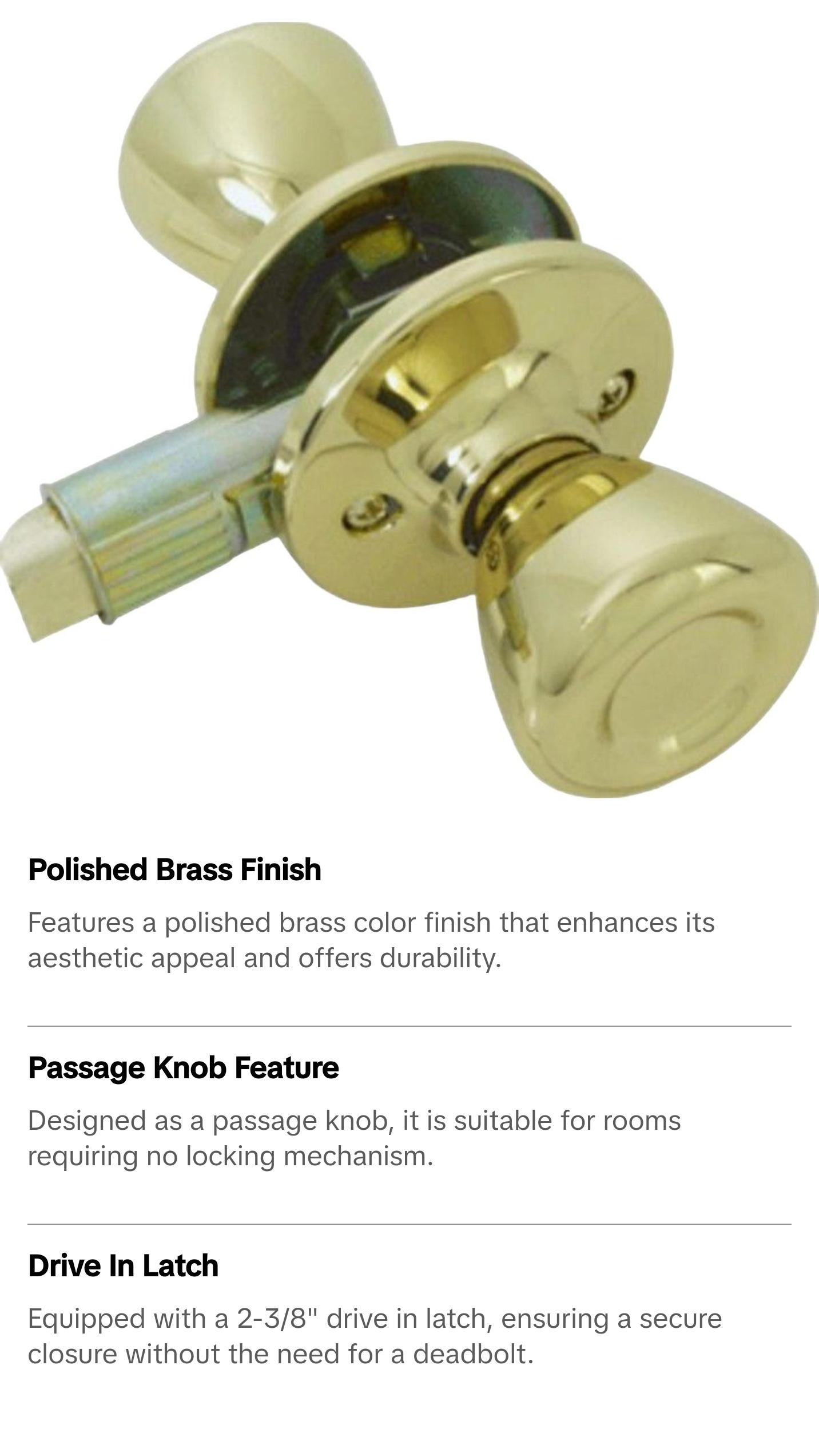 Mobile Home/RV Interior Door Passage Knob, Brass
