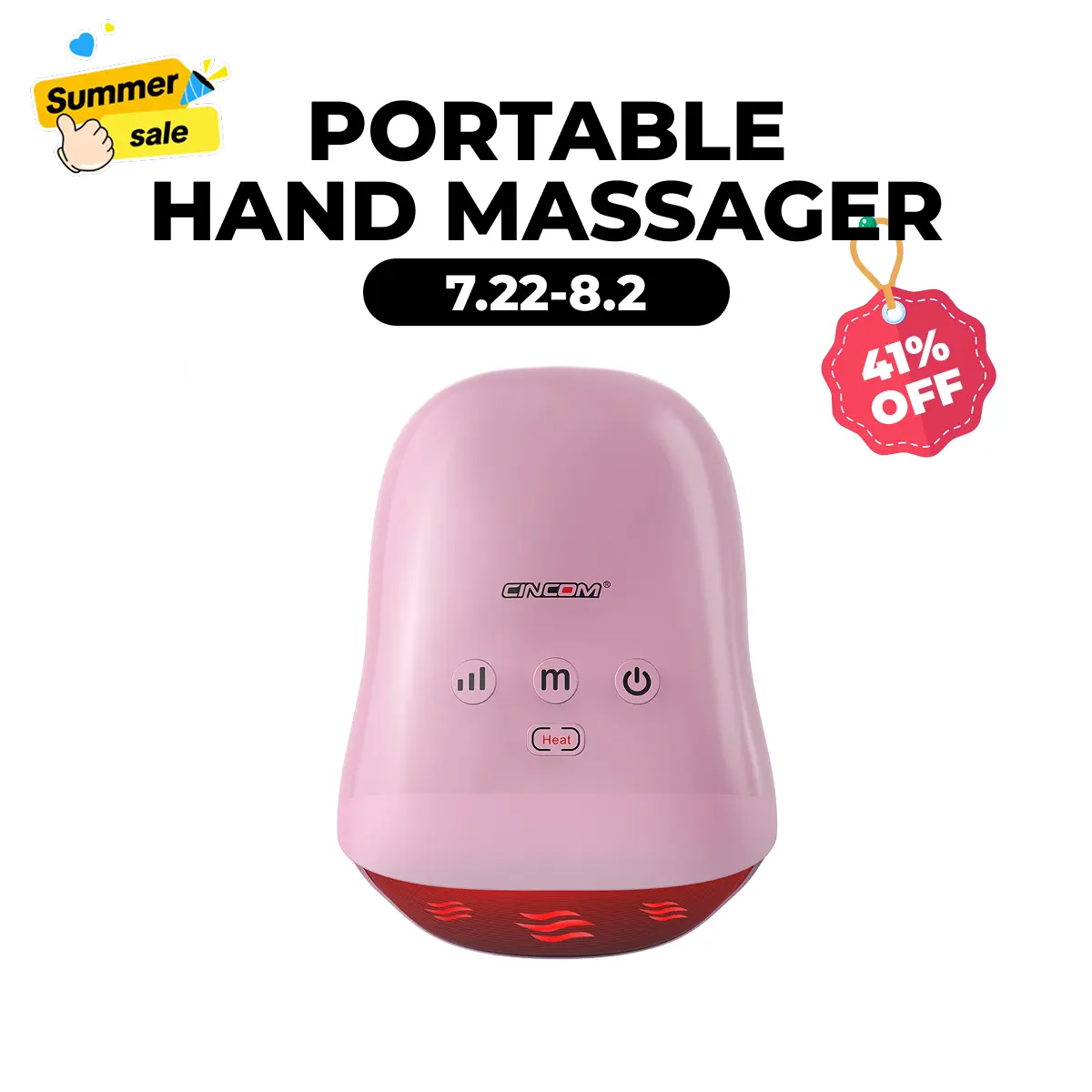 CINCOM Portable Vibratory Hand Massager (Rose) - Cordless USB Rechargeable Massager, Adjustable Vibration Intensity, Comfort Heat, Auto-Off, Ideal for At-Home Spa, Gifting, Usb Rechargeable Massagers