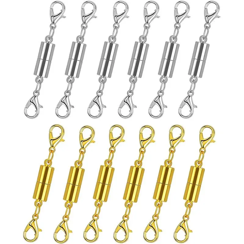 12 Pack Magnetic Necklace Clasps and Closures. Necklace Jewelry Extender with Strong Magnet. Magnetic Necklace Clasp for Jewelry Necklace Bracelet Making. Gold and Silver Plating (Regular)