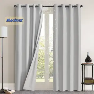 Blackout Curtain Panels, Thermal Insulated Room Darkening Curtains with Grommet Top, Noise Reducing Window Drapes for Bedroom, Living Room, 2 Panels