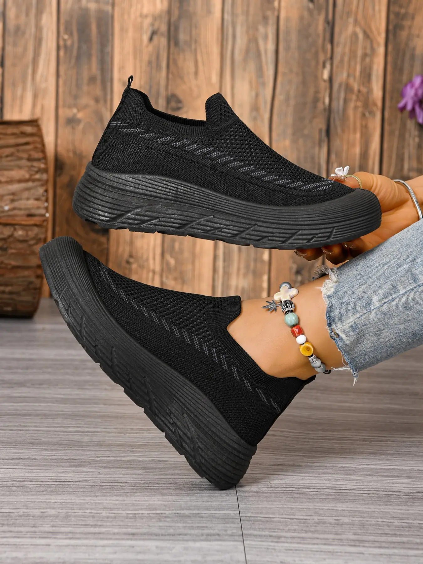 Women's Comfortable Fashion Sneakers, Slip On Stylish Walking Shoes, Trendy Walking Shoes, Lifestyle Walking Shoe, Casual Daily Shoes, Geometric Design, Round Toe, Low Top, Casual Style, All Seasons, Textile Upper, PVC Sole