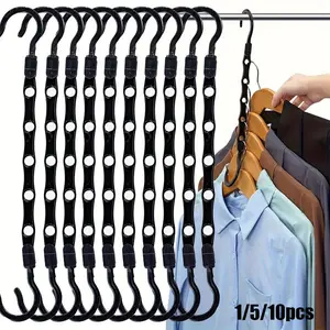Space Saving Multi-Layer Clothes Hangers, 5-Hole Closet Organizer Hangers, Sturdy Plastic Magic Hangers for Closet Organization, Maximize Closet Space for Shirts, Pants, Dresses & Coats – Ideal for Small Closets, Dorms & Apartments