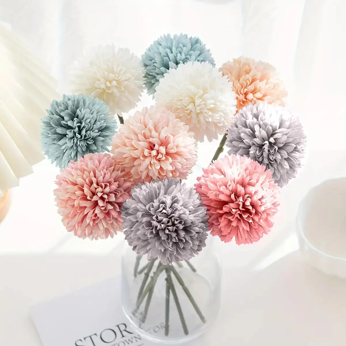Simulation Ball Chrysanthemum Dandelion (1 Set), Simulated Flower Decoration, Faux Flower For Home Party Wedding Decor, Bouquet