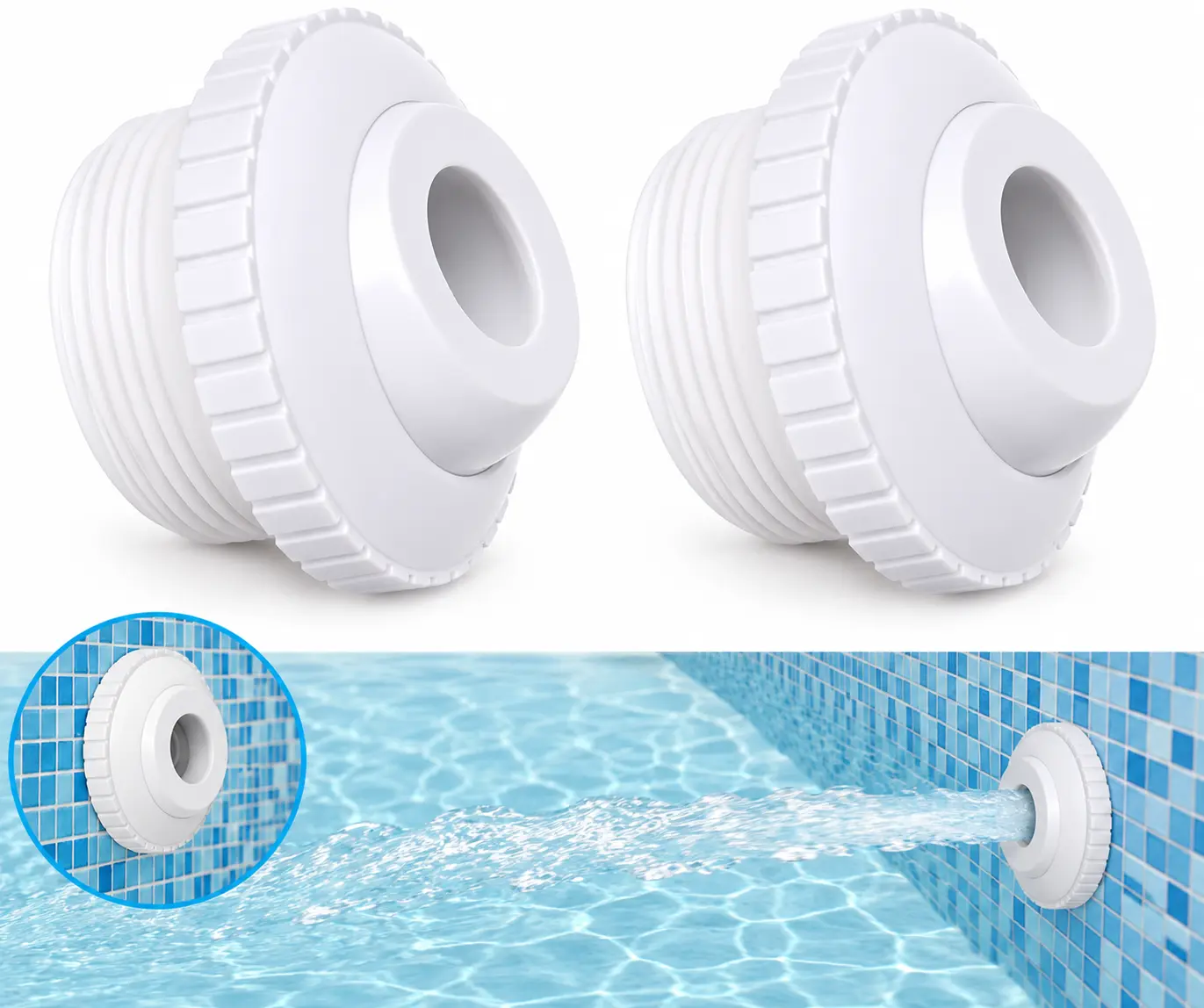 2 Pieces Pool Jet Nozzles, 3/4" Directional Flow Eyeball Inlet Jet, Swimming Pool Return Jet Replacement Parts Fittings Spa with 1-1/2 Inch MIP Thread Pool Accessories for Cleaning