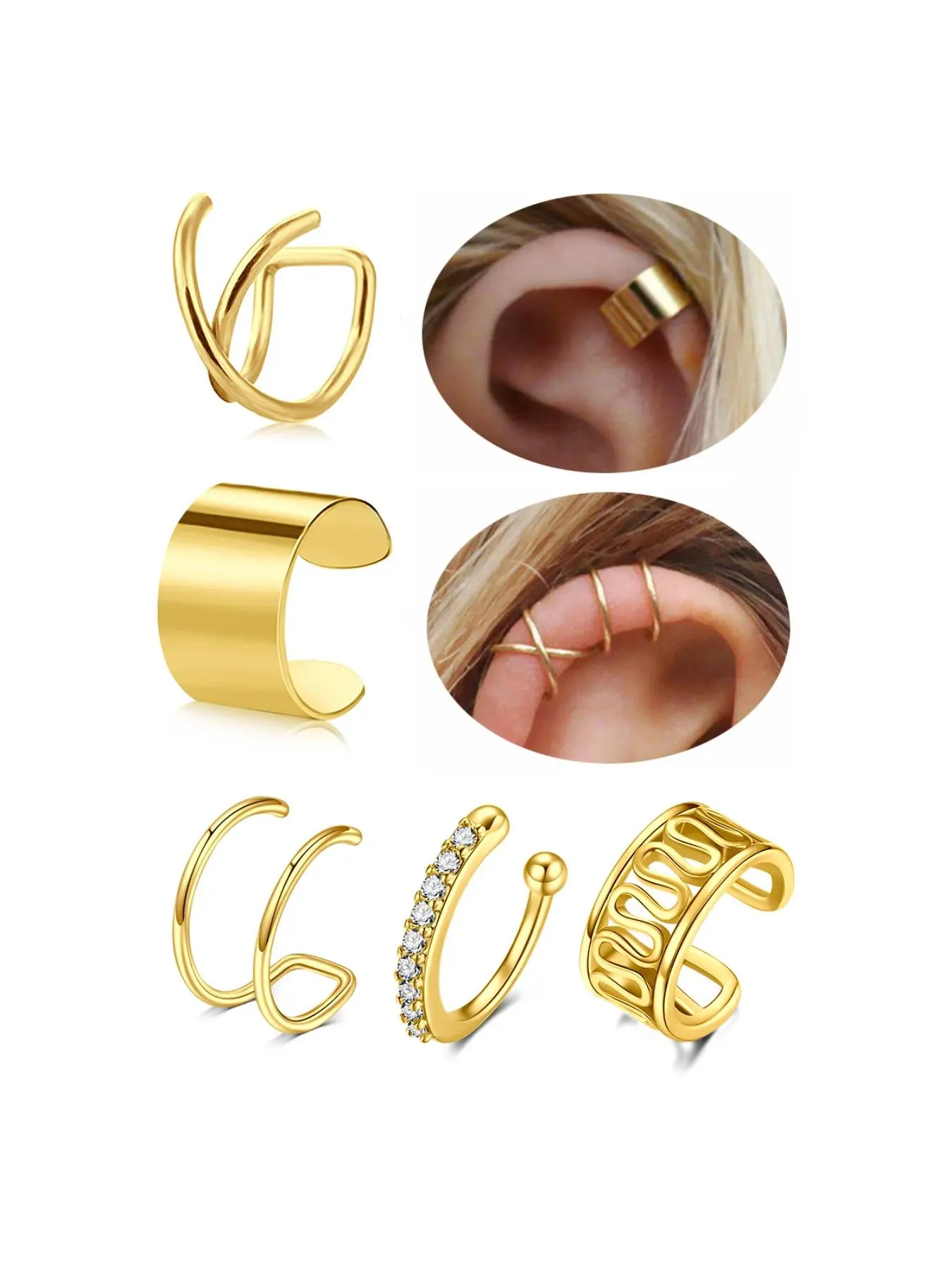 5pcs Ear Cuff Earrings for Women Non Piercing Ear Cuffs for Non Pierced Ears Clip on Cartilage Earring Fake Earrings Casual Trendy Jewelry Lightweight ear cuff golden slivery Earrings Set