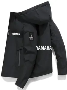 Men's and Women's Fashion Outerwear Jacket with Yamaha Letter Print, Casual Hooded Design, Zipper Pockets, Polyester Material, Spring & Fall