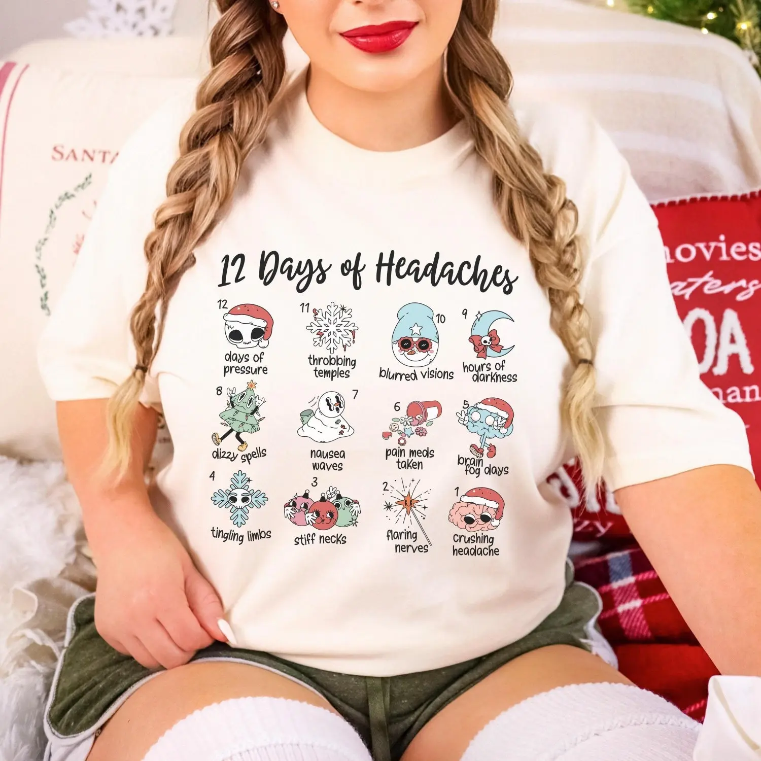 12 Days Of Headaches Christmas Shirt Chronic Migraine Holiday Tshirt Festive My Head Hurts Chiari Malformation Tee IIH Christmas T Shirt