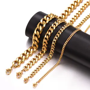 U7 3/6/9/12mm Cuban Chain Necklace Franco Curb Chain Men's Necklace Stainless Steel Cuban Link Chain for Mens Womens Basic Chokers