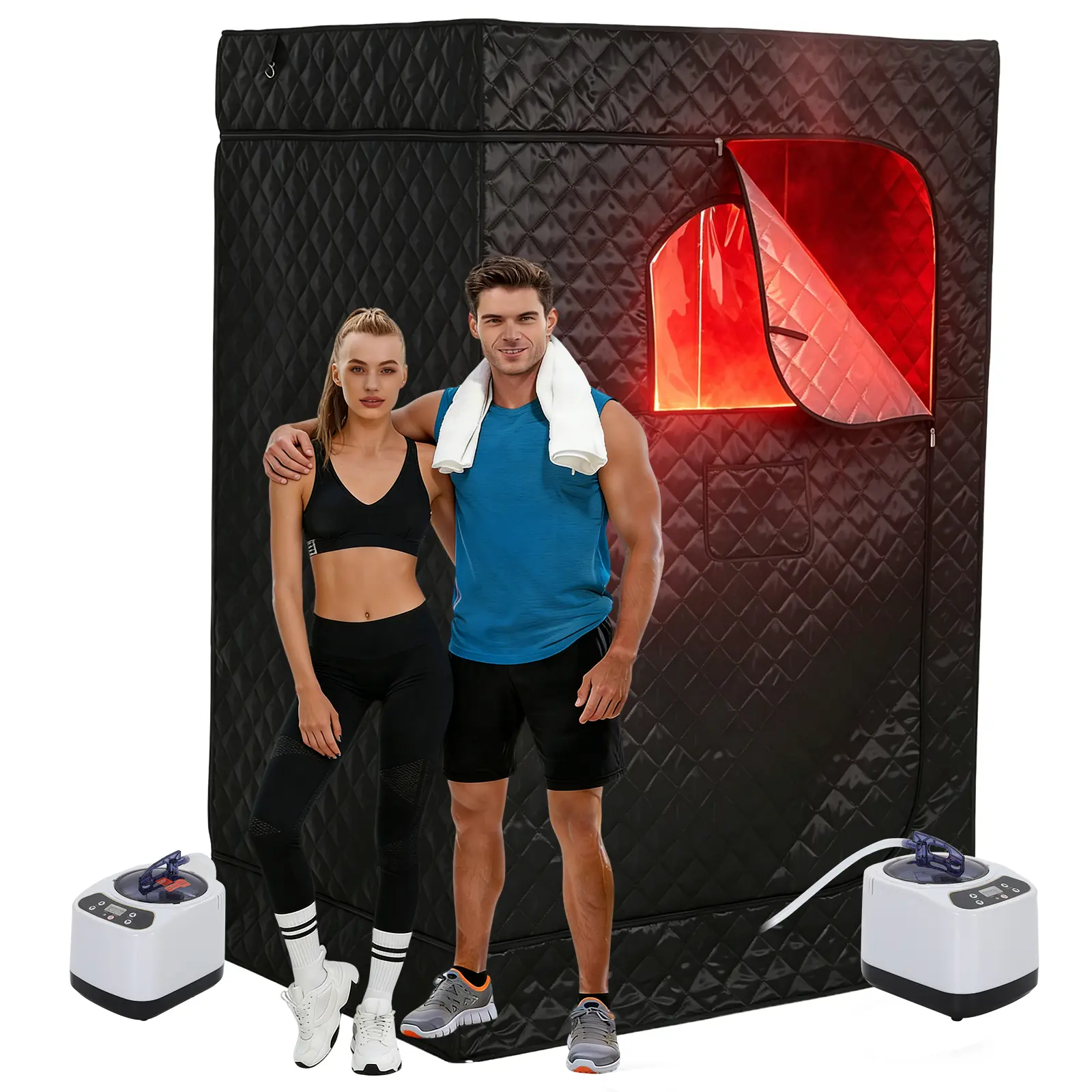 2-Person Portable Infrared Sauna, Home Spa with 2 Steamers, Folding Chairs, 9 Temp Levels Remote Control, Full Body Relaxation, 35"x48"x71" (Home Improvement Hot Tub & Spa Supply)