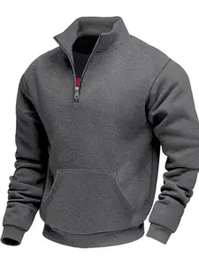 Men's Half-Zip Stand Collar Sweatshirt with Kangaroo Pocket, Fleece Lined Warm Pullover, Casual Sportswear for Fall Winter, Athletic Apparel