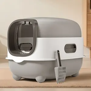Fully Enclosed Automatic Deodorizing Flip Top Cat Litter Box Splash Proof Easy Clean Large Capacity Pet Toilet Basin