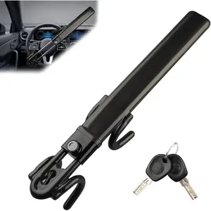Steering Wheel Lock - Heavy Duty Anti-Theft Car Device, Features Dual Hook Design for Enhanced Vehicle Protection, Adjustable Length, Comes with Two Keys, Universal Type (Black)