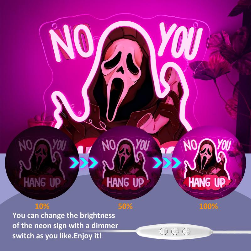 Ghostface No You Hang Up Spooky Halloween Neon Sign LED Wall Decor for Bars Man Caves Horror Party Game Rooms Window Lights