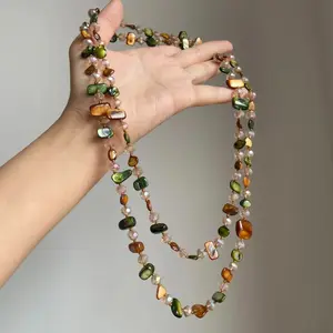 Bohemian Colorful Shell Bead Double-Layer Necklace Retro Resort Long 120cm Stackable Modern Versatile Hypoallergenic Jewelry