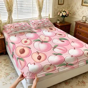 3Pcs All-Over Fruit Print Fitted Sheet Set, Multiple Styles, Soft, Comfortable and Breathable, Bedding Suitable for Bedroom, Suitable for All People, Ideal Gift Choice (Without Filler and Pillow Insert)