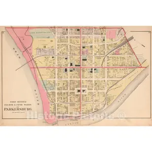 Parkersburg, West Virginia - Property Map, 1886 - Historical Map Print