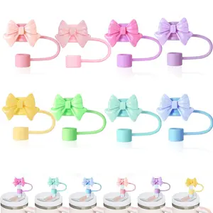 8pcs Cute Bow Design Silicone Straw Cover Cap without Straw, 1 Count Reusable Dustproof Water Bottle Straw Top Cover for 9-10mm Straw