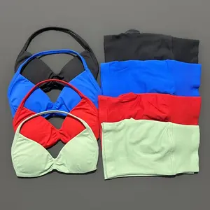 2 Piece Histello Sport Set Women Seamless Yoga Tank Bra High Waist Scrunch Bum Gym Shorts Sets Fitness Running Workout Suit