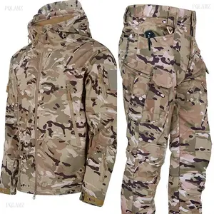2025Men's Winter Jacket Tactical  Sets FleecedWindproof Waterproof Padding Suits  Uniform Pockets Camo Athletic Outerwear Outdoor Sportswear