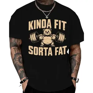 Funny Weightlifting Bear Tee Heavyweight Oversized Gym Shirt KINDA FIT SORTA FAT Unisex Casual Cotton T-Shirt Solid Cotton Collection Eco-friendly Micro Elasticity
