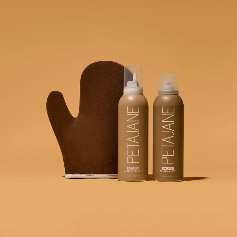 The Essential Bundle - At Home Professional Self Tanning Kit includes a tanning mousse, mist, and tanning mitt