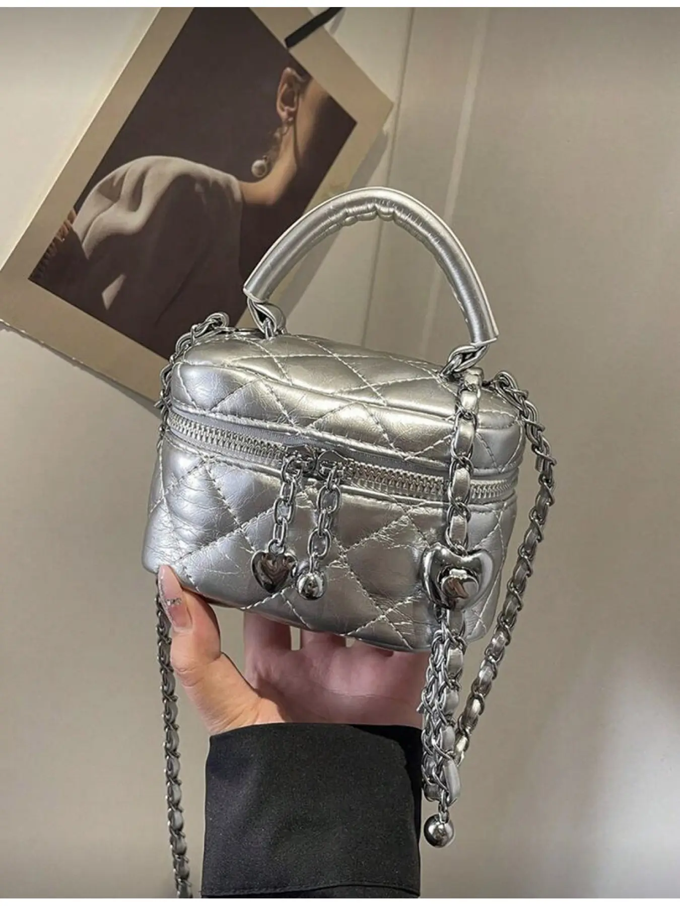 Classic Multi-functional PU Waterproof Quilted Diamond Pattern Tote Bag Lightweight Zipper Closure Love Zipper Decoration Casual Shoulder Bag, Casual Fashion Bag, Suitable for Shopping Travel and Commuting Casual Crossbody Bags
