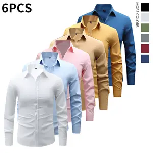 Men’s shirts; men’s long-sleeve dress shirt; solid-color button-up wedding/date shirt with collar; breathable men’s business-casual wear; elegant long-sleeve business shirt