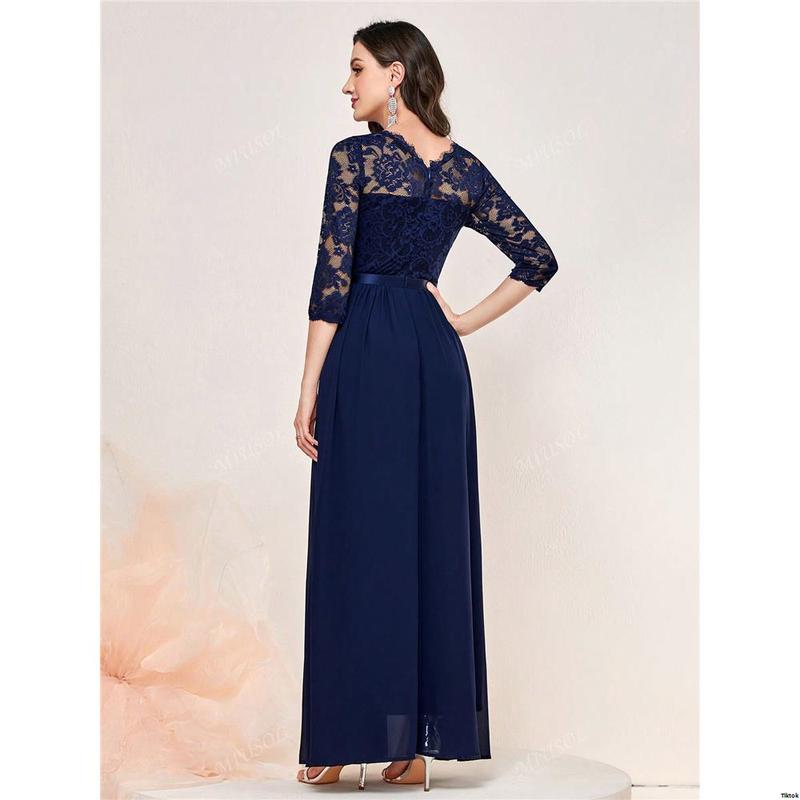 Formal Hem Pleated Elegant MIUSOL Floral Lace Chiffon Party Dress