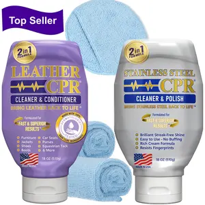 Leather CPR Cleaner & Conditioner 18oz + Stainless Steel CPR 18oz + 1 Microfiber Applicator Pad + 2 Microfiber Towels