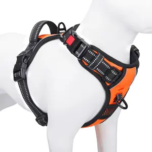 Pull Dog Harness Medium Reflective Front Clip Vest with Handle,Adjustable 2 Metal Rings 3 Buckles,[Easy to Put on & Take Off]