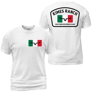 Kimes Ranch Mexico Flag Logo T-Shirt, Western Descomplicado Graphic Tee, Green White Red Front Chest Print With Large Back Badge Design, Cowboy Ranch Casual Outfit, Soft Cotton Tee Gift For Men and Women