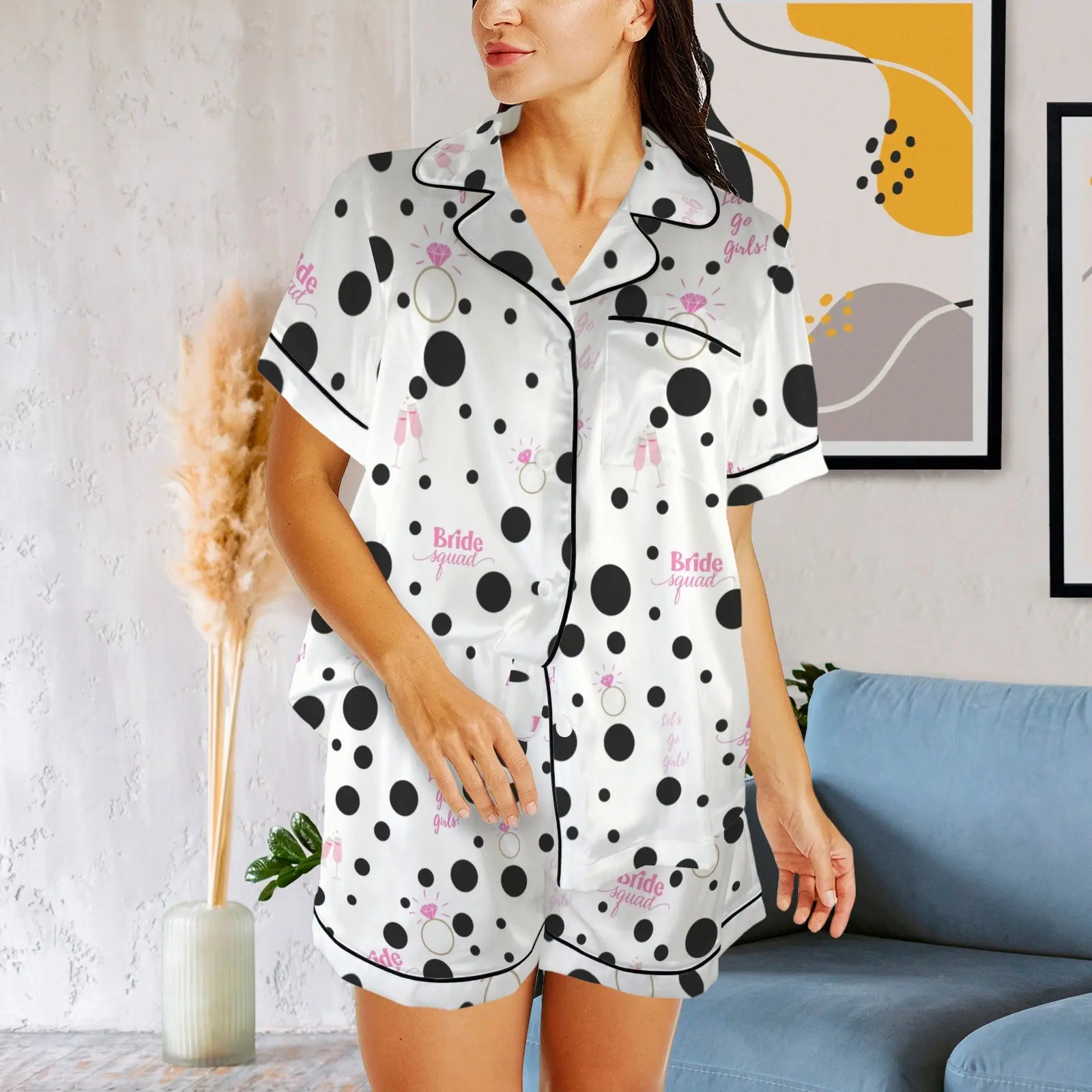 Bridesmaid Pajama Set, Bridal Party Pajamas, Women Matching Pajamas, Bachelorette Party Pajama Sets, Bride Squad, Bridesmaid Proposal Gift - Polka Dots and Rings