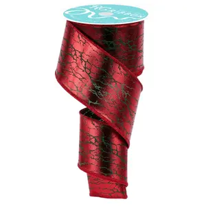 2.5" x 10yd Emerald Green and Red Cracked Foil Ribbon