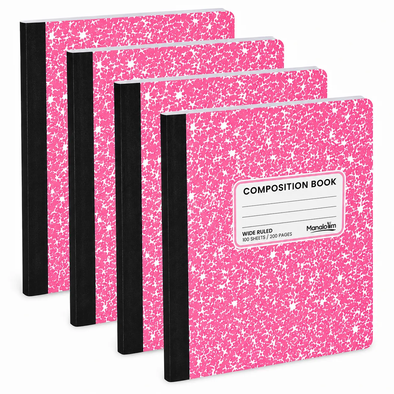Manaloom Wide Ruled Composition Notebook, 100 Sheets, 200 Pages - 4 Pack - Hardcover Marble Design, 9.75 x 7.5 Inch Notebook for School, Office, Students and Teachers, Assorted Colors