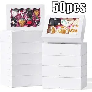 50PCS White Window Box Wedding Packaging Box Party Visible Packaging Box Rectangular White Window Valentine'S Day Birthday Party Gift Box Various Family Gathering Suitable for Various Occasions