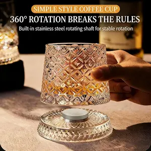 360° rotatable crystal whisky glass with LED light pad - An automatic rotating classic cocktail set, featuring a unique embossed base that enhances aroma and atmosphere | Unique bar glass and gift