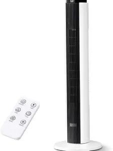 【NOT AC】Antarctic Star 36inch Tower Fan - Portable Electric 85° Oscillating Fan with Remote Control, Quiet Operation, 3 Speed Settings & 12H Timer, Bladeless Standing Floor Fan for Bedroom & Office[No Cooling](Black & White)