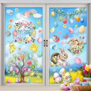 81pcs Easter New Rabbit Cartoon Animal Static Cling Stickers, Decorative Sticker, Mall Window Glass Decals, Universal Setting Pro, No Ca Prop 65 Re