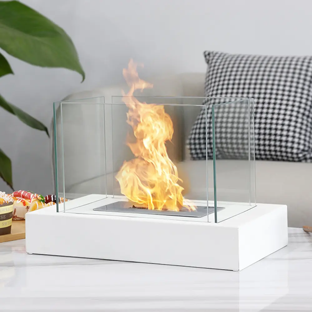 JHY Design Tabletop Fireplace 14"L Rectangular Fire Pit for Indoor/Outdoor Eco-Friendly Bio-Ethanol Modern Art Sculpture 35x20x23 cm
