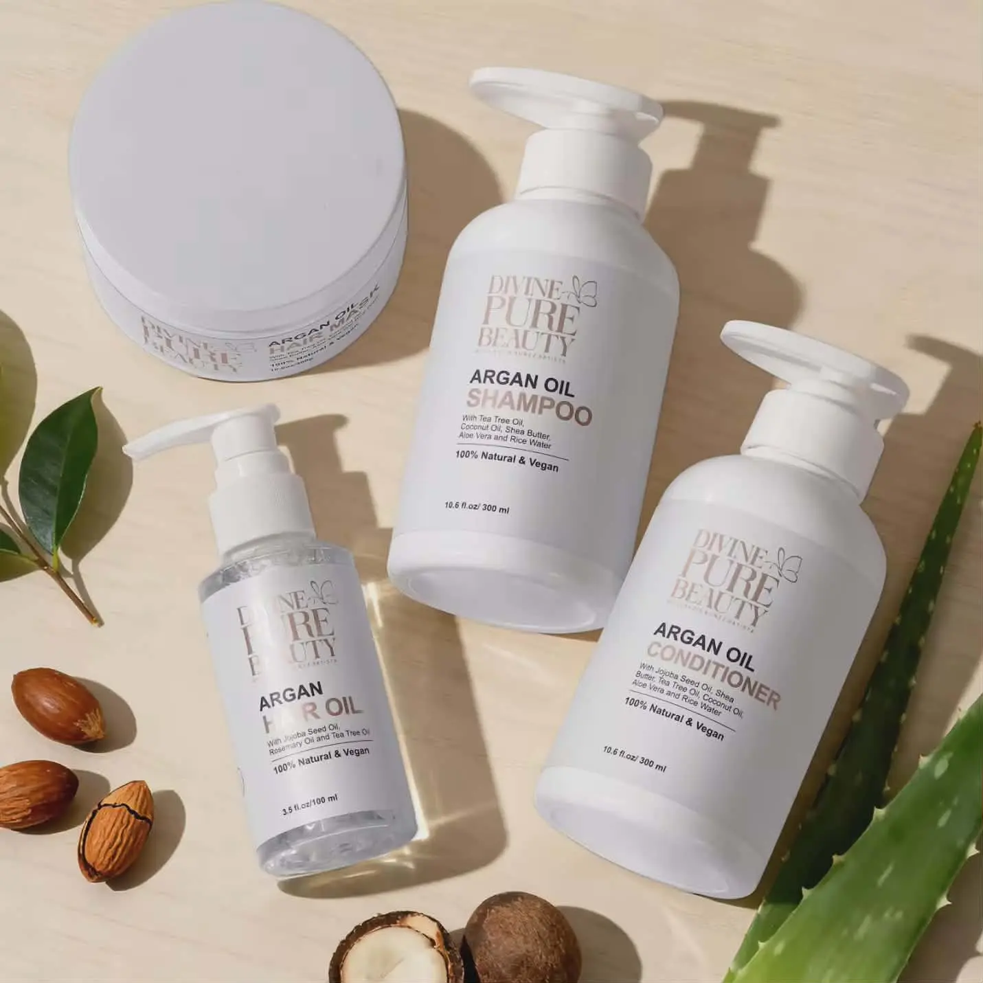 Divine Pure Argan Oil Shampoo and Conditioner Set - Daily Cleansing, Conditioning Treatment with Pure Argan Oil for Moisture Boost, Professional-Quality Shine Enhancement, Natural Nourishment, Enhances Shine