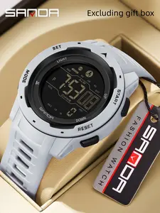 SANDA men's sports watch, fashionable and casual men's LED single display night light waterproof multifunctional timing electronic watch Sportive Digital Watch