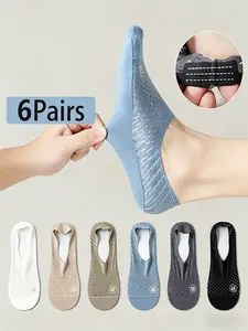 6 Pairs Men's Solid Invisible Socks, Breathable Ice Silk Summer Socks, Casual Business Sports High-Quality Socks, Comfortable and Stylish