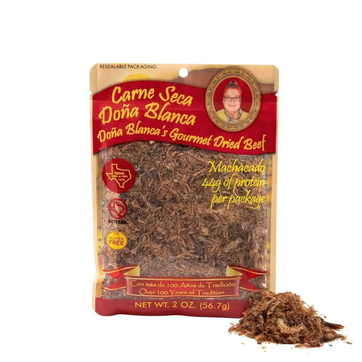 Carne Seca Doña Blanca 2 oz.(56.7g) - Carne Seca - Machacado - Shredded Beef Jerky - Beef jerky chew - Kosher Sea Salt Low Sodium, Gluten Free, High Protein, No Carbs, Sugar free, Keto Friendly