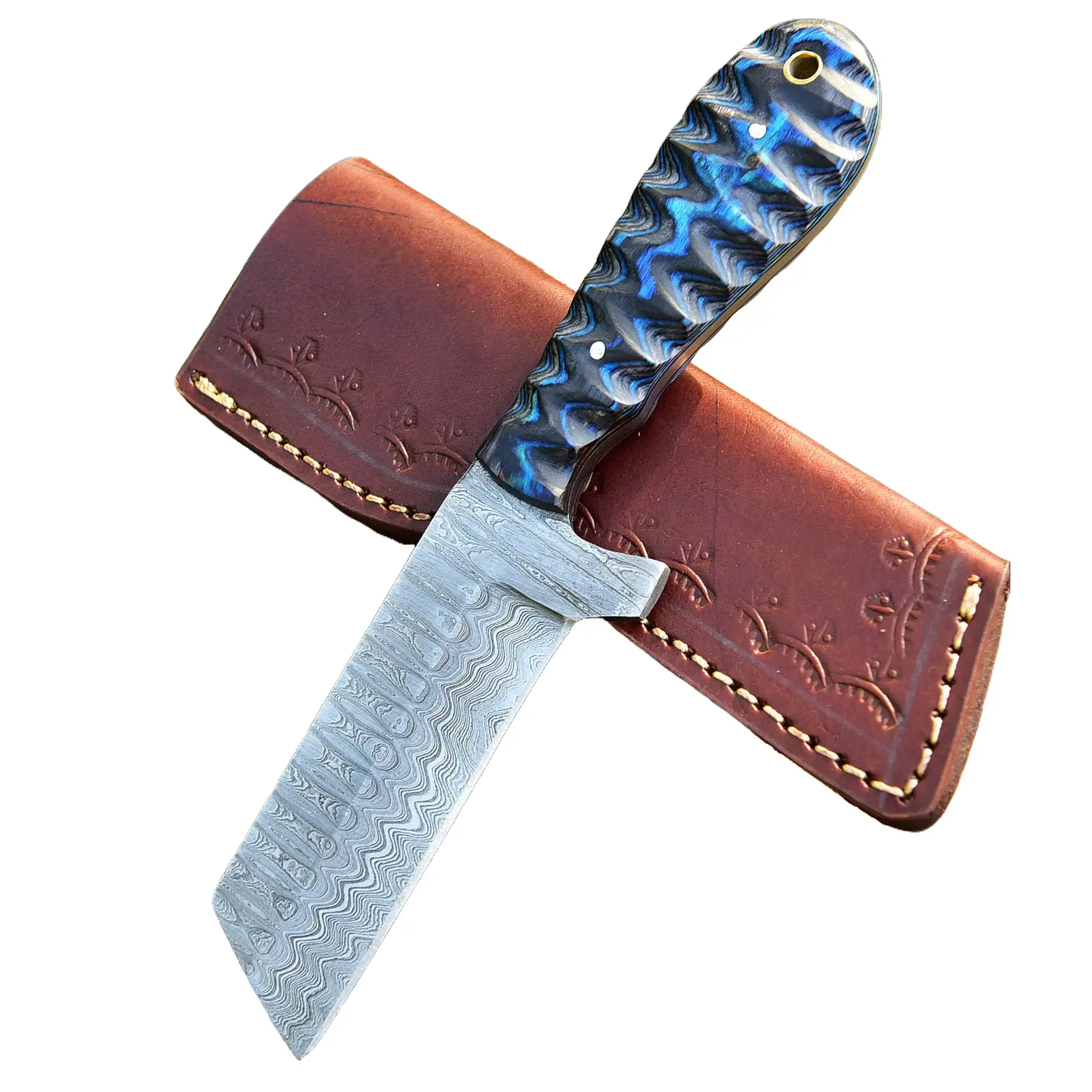 Custom Handcrafted Damascus Steel Fixed Blade Skinner Knife Outdoor Food Meat Chef Kitchen Knife With Sheath