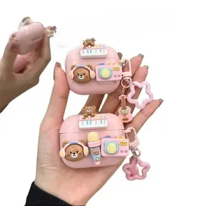 Cute Cartoon Bear Earphone Case, Kawaii Anti-Drop Protective Cover with Pendant, Compatible with Wireless Earbuds