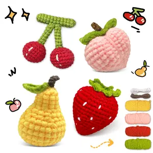 4PCS Delicious Fruit Crochet Set, Cherry, Pear, Peach, Strawberry，Beginner Crochet Set For Gift， Step-by-Step Beginner，Friendly Craft Set for Home and Kitchen Decor， Perfect for House Decoration(Accessories In Random)