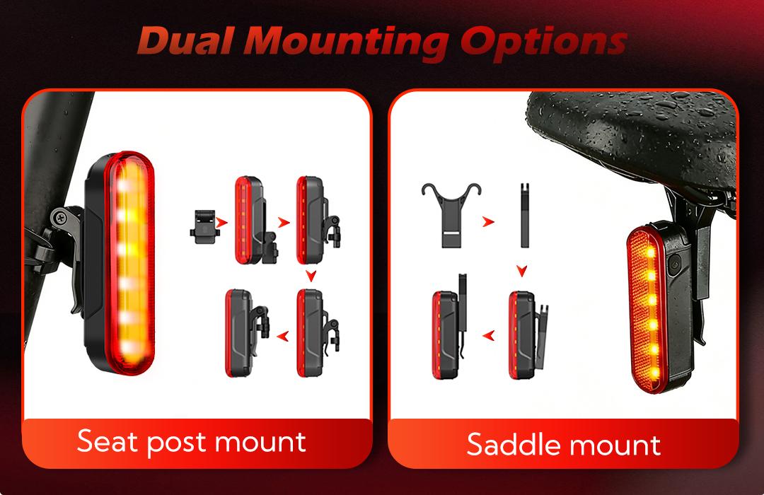 Super Bright Bike Laser Light USB Rechargeable 5 LED 6 Modes Waterproof Tail Light for Rear & Front Cycling Safety Warning Lamp Night Riding Mountain Biking