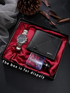 Men's Business Fashion Watch & Wallet & Perfume Set, Including Quartz Watch & Wallet & Perfume, Trendy All-match & Exquisite Watch Set for Birthday Gift