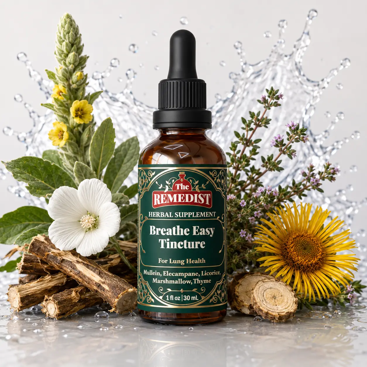 Breathe Easy Tincture | Mullein, Elecampane, Licorice, Marshmallow & Thyme | Non-GMO, 100% Natural Herbal Elixir, 2 Fl Oz