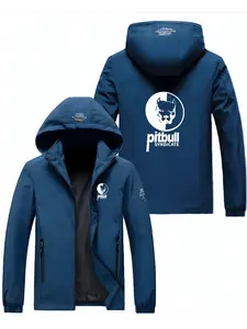 Men's Lightweight Polyester Fashion Hooded Jacket, Pitbull Letter Print, Front Zipper, Casual Outdoor Spring Fall Summer Coat